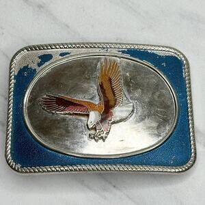 Vintage Flying Eagle Belt Buckle Blue Silver Tone Western Patriotic 🦅